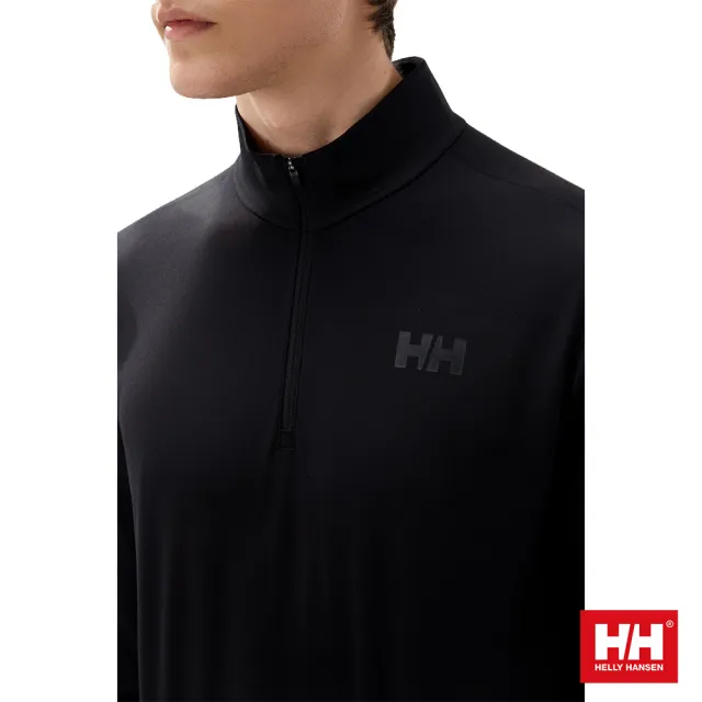 【Helly Hansen】男 輕戶外 休閒 柔軟 磨毛 拉鍊半開襟 長袖上衣 黑