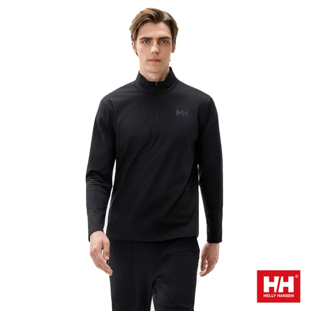 【Helly Hansen】男 輕戶外 休閒 柔軟 磨毛 拉鍊半開襟 長袖上衣 黑