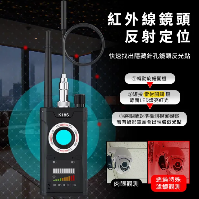 反偷拍偵測器 防偷拍 反監聽 防針孔攝影機 防竊聽 GPS探測 訊號探測器 防監視攝影 618-K18S