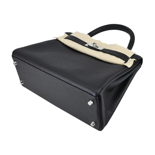 【Hermes 愛馬仕】Kelly 28CM TC牛皮 T刻 手提/肩背凱莉包(3W鉛筆黑/銀釦)