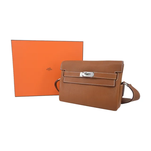 【Hermes 愛馬仕】Kelly Messenger PM 25cm Barenia牛皮斜背郵差包(34馬鞍棕/W刻/銀釦)