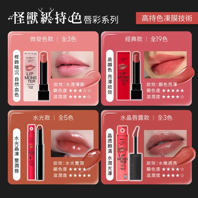 【KATE 凱婷】怪獸級持色唇膏 水光款/經典款/微發色款 口紅(獨家技術持久不沾 高保濕)