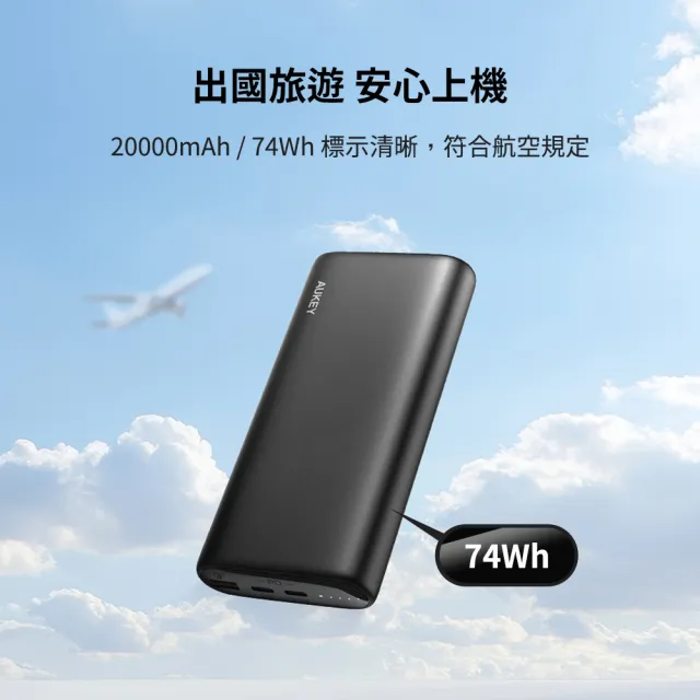 【AUKEY】Aukey Essential 20000mAh PB-Y37 65W PD快充 行動電源 74Wh/具Wh標示(充電實力派 隨心所充)