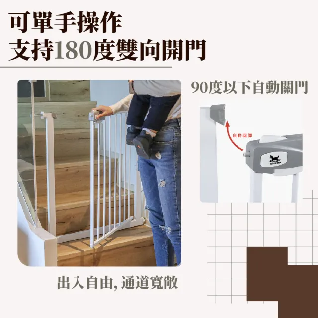 【KIDS PARK】獨家訂製高76公分適用寬75-84cm安全門欄(雙向自動回彈/寵物柵欄/狗圍欄/樓梯口門欄/寵物門欄)