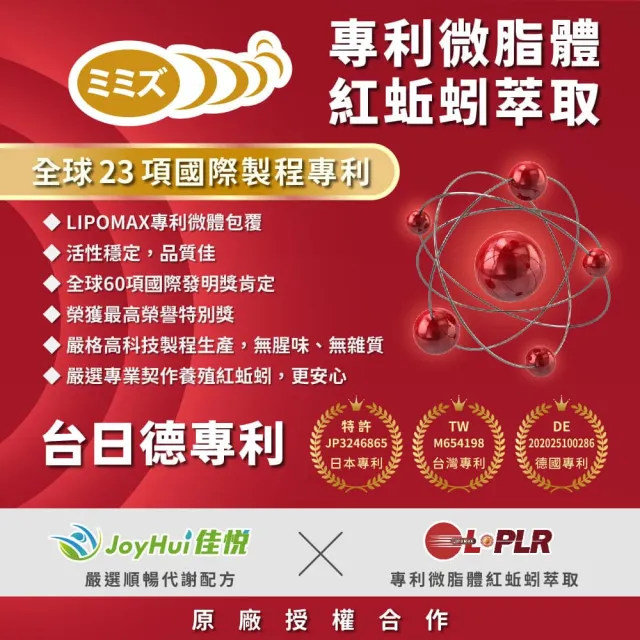 【JoyHui 佳悅】專利微脂體紅蚯蚓酵素6盒(共180粒、蚓激酶+紅景天+精胺酸)