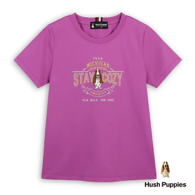 【Hush Puppies】女裝 T恤 經典美式復古刺繡狗T恤 (桃紫 / 63211204)