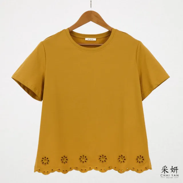 【CHAI YAN 采妍】花朵下擺短袖上衣(春夏新款-65-78公斤可穿)