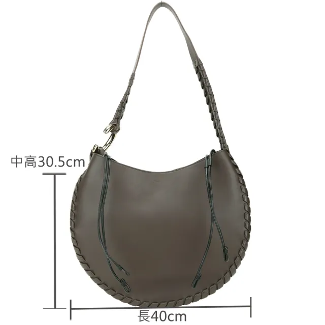 【Chloe’ 蔻依】Mate Hobo 大型 C字釦編織小牛皮肩背流浪包-深咖啡色
