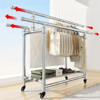 【ONE HOUSE】艾加旗艦超荷重三桿H型不鏽鋼摺疊曬衣架_200寬加大附輪(防風晾衣 衣架 曬衣桿)