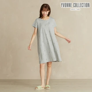 【YVONNE 以旺傢飾】長頸鹿印花短袖洋裝-迷霧灰