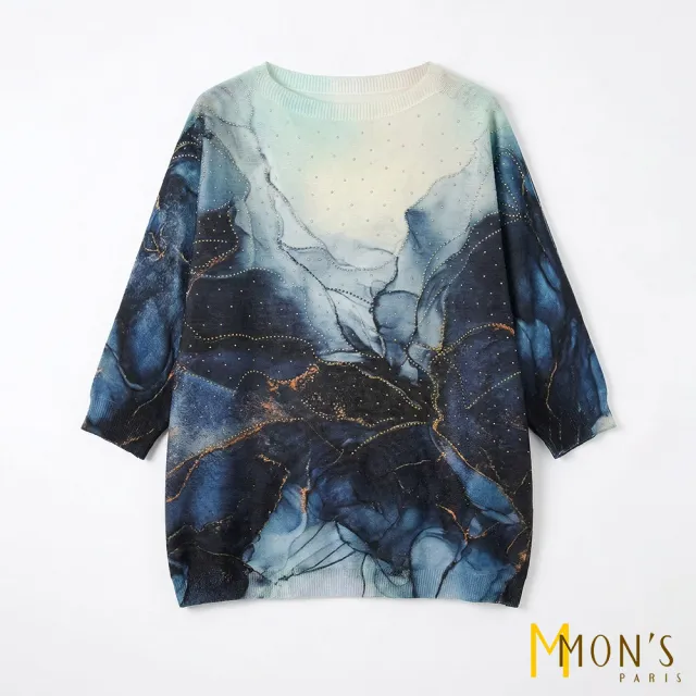 【MON’S】墨雨雲間金鑽印花針織上衣(直)