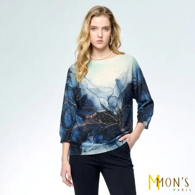 【MON’S】墨雨雲間金鑽印花針織上衣(直)