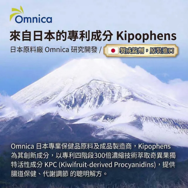 【必爾思】綺多酚 Kipophens 體感精靈 日本製 奇異果多酚專利萃取錠 (60錠/包) 輕盈配方