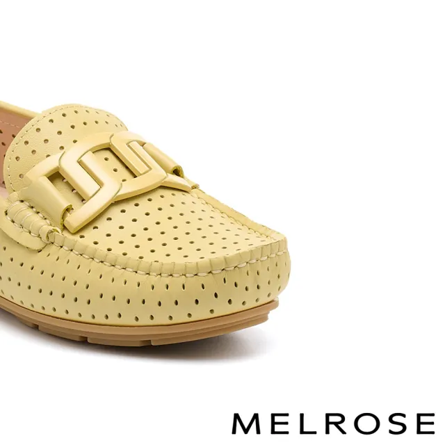 【MELROSE】美樂斯 別致品味純色鏈條全真皮樂福平底鞋(黃)