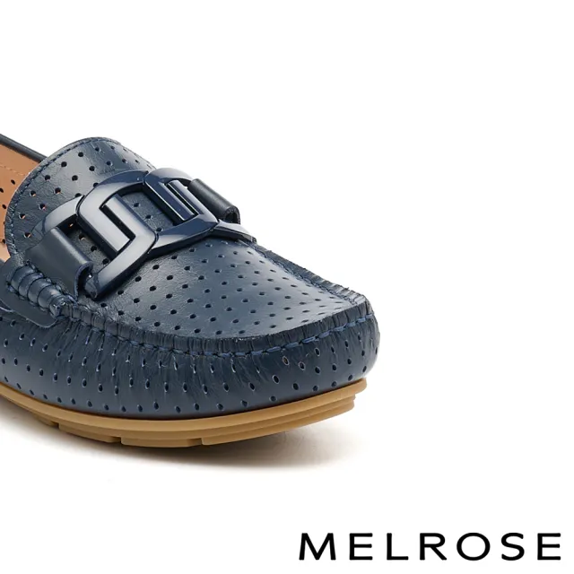 【MELROSE】美樂斯 別致品味純色鏈條全真皮樂福平底鞋(藍)