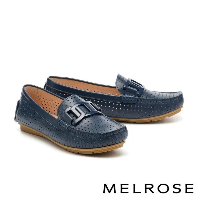 【MELROSE】美樂斯 別致品味純色鏈條全真皮樂福平底鞋(藍)