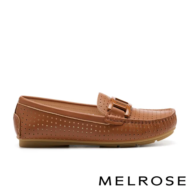 【MELROSE】美樂斯 別致品味純色鏈條全真皮樂福平底鞋(棕)