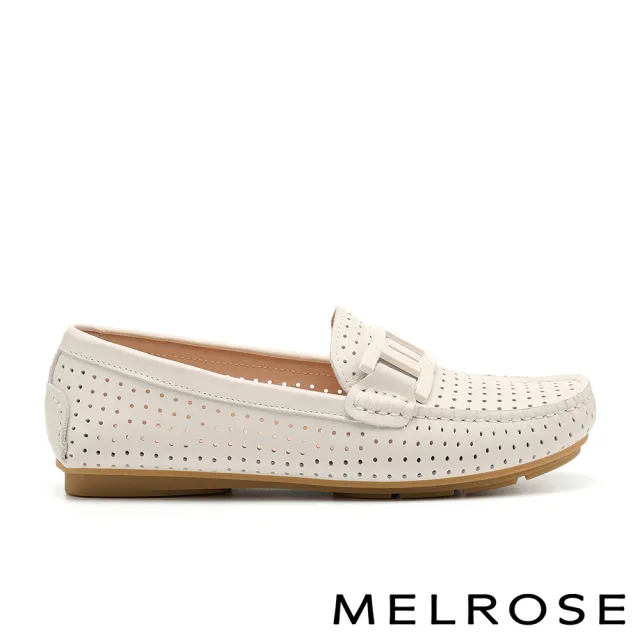 【MELROSE】美樂斯 別致品味純色鏈條全真皮樂福平底鞋(白)