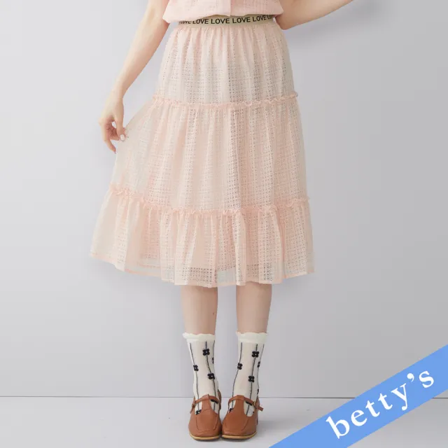 【betty’s 貝蒂思】LOVE腰頭刺繡蕾絲蛋糕裙(粉色)