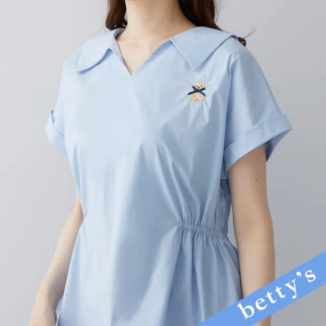 【betty’s 貝蒂思】V領刺繡小熊腰間鬆緊上衣(淺藍)