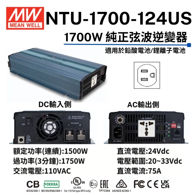 MEAN WELL 明緯NTU-1700-124US (1700W 直流24V轉交流110V  逆變器)