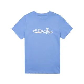 【The North Face】北面女款藍色胸前圖案印花短袖T恤｜8JSM0YI