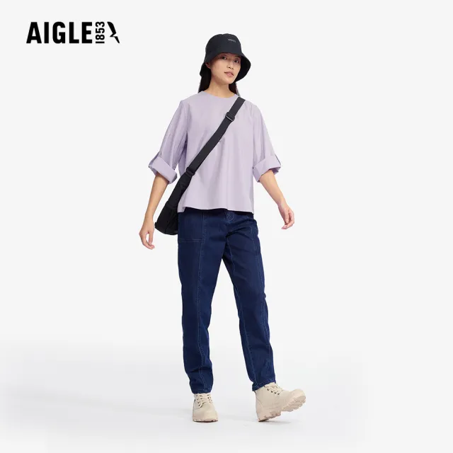 【AIGLE】女 抗UV防潑七分袖罩衫｜AG-5P253A189 丁香紫(抗UV 防曬 防潑水 女 襯衫 女 罩衫)