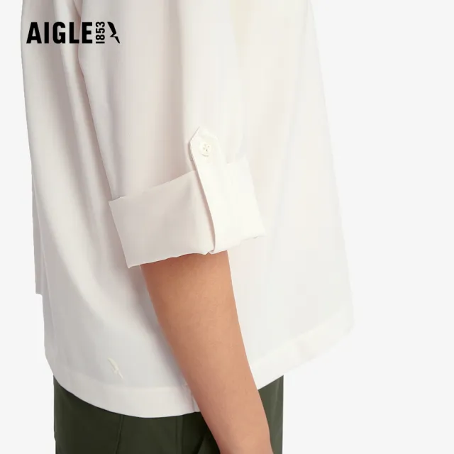 【AIGLE】女 抗UV防潑七分袖罩衫｜AG-5P253A131 米白(抗UV 防曬 防潑水 女 襯衫 女 罩衫)