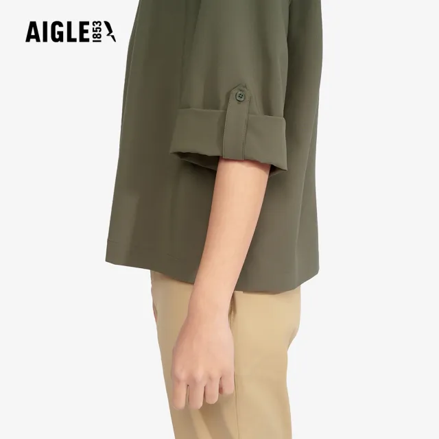 【AIGLE】女 抗UV防潑七分袖罩衫｜AG-5P253A080 軍綠(抗UV 防曬 防潑水 女 襯衫 女 罩衫)