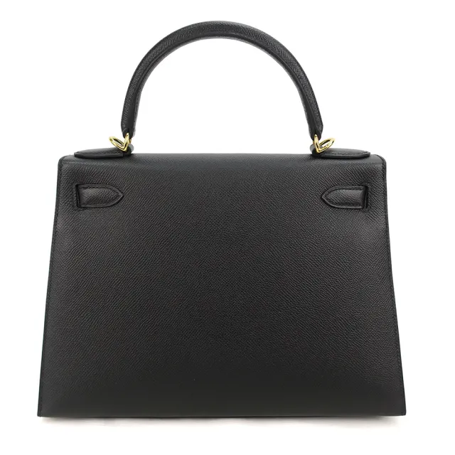 【Hermes 愛馬仕】Kelly 28CM D刻 EPSOM牛皮手提/肩背凱莉包(黑/銀釦)