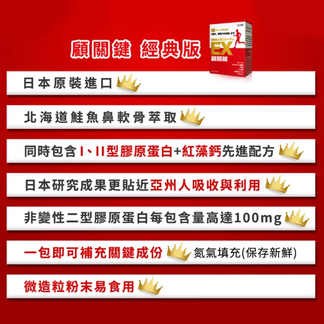 【KENICHI 健一】顧關鍵 日本原裝非變性二型膠原蛋白+葡萄糖胺_關鍵王 經典版x3盒 15包/盒(靈活/行動保健)