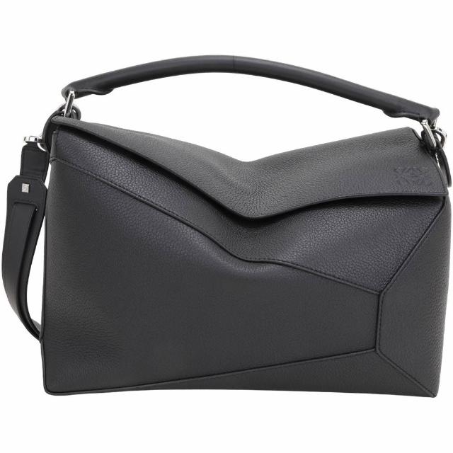 【LOEWE 羅威】Puzzle Edge 大型 粒面小牛皮切線手提 肩背拼圖包-黑色