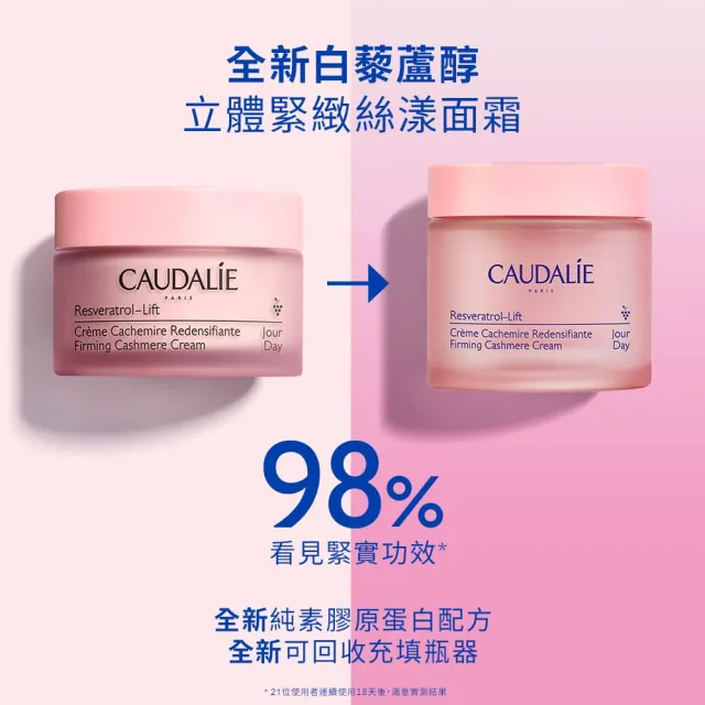 【CAUDALIE 歐緹麗】白藜蘆醇立體緊緻絲漾面霜 50ml(緊緻輪廓/深層保濕/日夜使用)