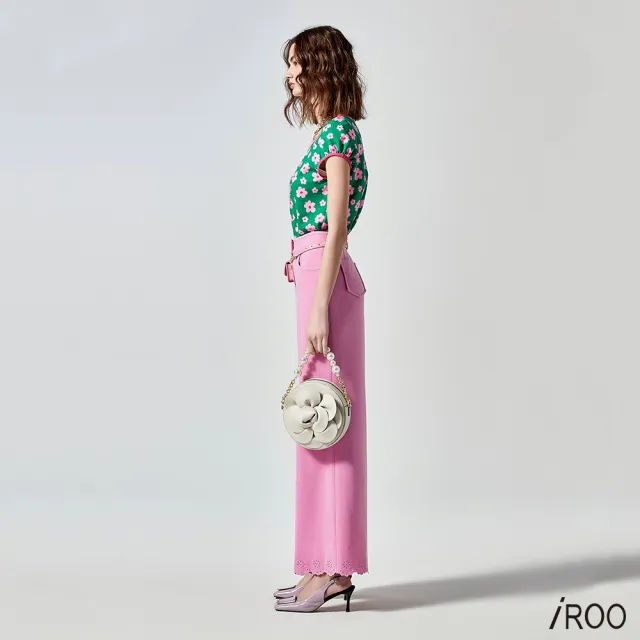 【iROO】褲口花卉刺繡闊腿褲