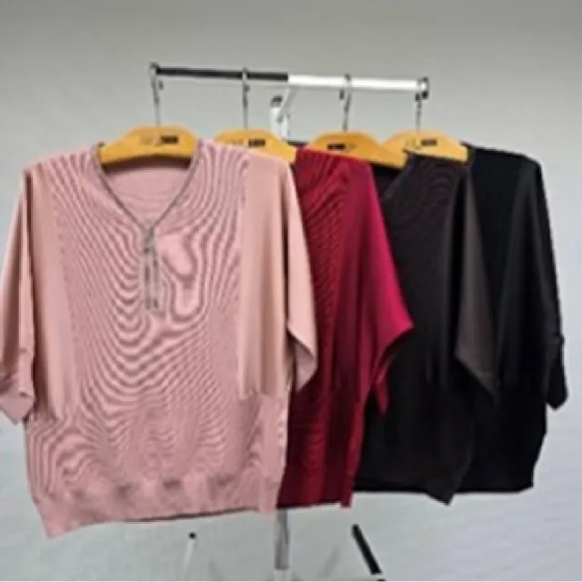 【SuperWands】微V領拼接絲質蝙蝠袖上衣