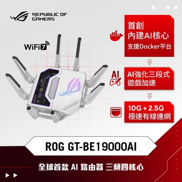 【ASUS 華碩】WiFi 7 三頻 BE19000 電競 AI路由器/分享器(ROG Rapture GT-BE19000AI)
