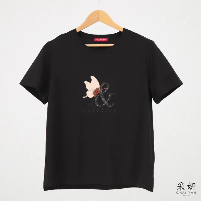 【CHAI YAN 采妍】自然系水鑽亮片短袖上衣(春夏新款-65-78公斤可穿)