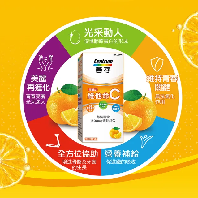 【善存】維他命C 甜嚼錠(60錠/盒-一天一錠 500mg維他命C 免配水 酸酸甜甜好滋味)