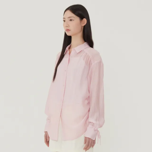 【COVERNAT】女款寬鬆透膚抓皺襯衫(WMS長袖襯衫 象牙白/淺粉色)