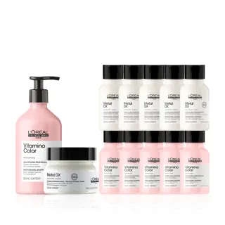 【L’OREAL 巴黎萊雅PRO】護髮護色雙明星洗潤組(吸金喚彩髮膜250ml+飽和護色洗髮精300ml)