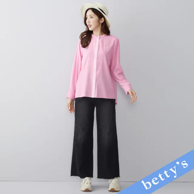 【betty’s 貝蒂思】撞色直條紋刺繡圓領襯衫(粉色)