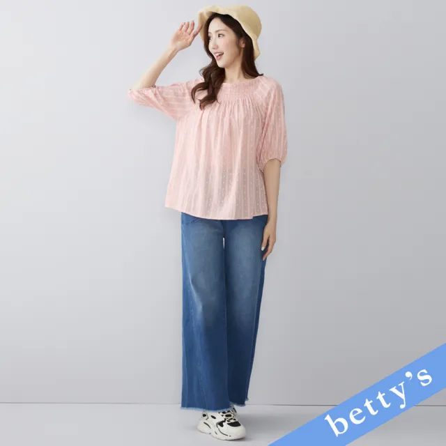 【betty’s 貝蒂思】鬆緊抽皺印花七分袖上衣(粉色)