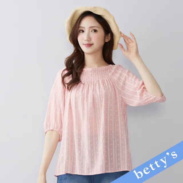 【betty’s 貝蒂思】鬆緊抽皺印花七分袖上衣(粉色)