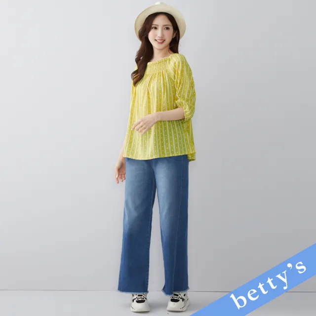 【betty’s 貝蒂思】鬆緊抽皺印花七分袖上衣(黃色)