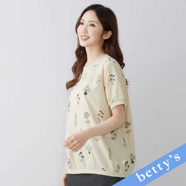 【betty’s 貝蒂思】手繪印花舒適短袖上衣(卡其)