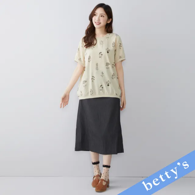 【betty’s 貝蒂思】手繪印花舒適短袖上衣(卡其)