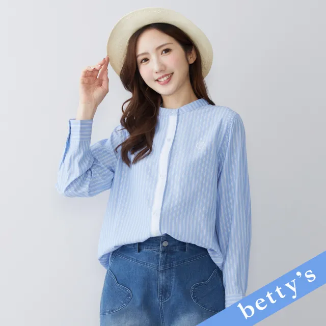 【betty’s 貝蒂思】撞色直條紋刺繡圓領襯衫(藍色)（其他規格）