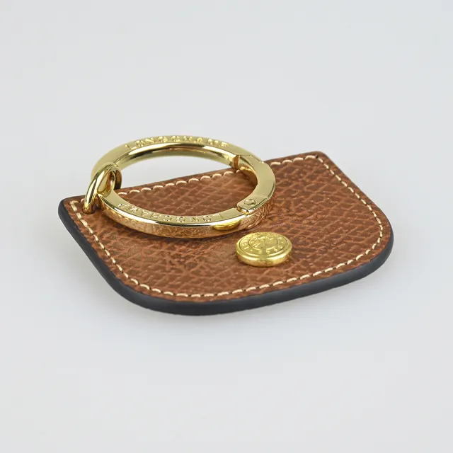 【LONGCHAMP】LONGCHAMP Epure金釦雷雕LOGO牛皮吊飾/鑰匙圈(棕)