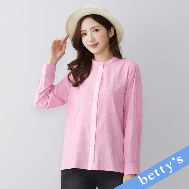 【betty’s 貝蒂思】撞色直條紋刺繡圓領襯衫(粉色)(其他規格)