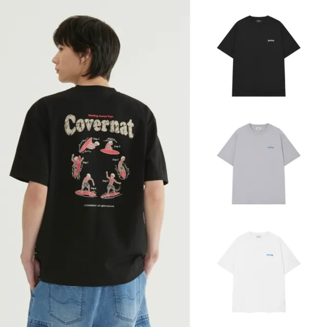 【COVERNAT】衝浪圖案涼感棉短袖T恤(UNI短袖上衣 白/黑/淺紫色)